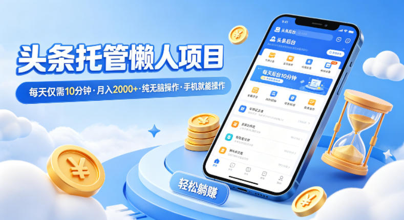 头条托管懒人项目,每天仅需10分钟,月入2000+,纯无脑操作,手机就能操作【揭秘】