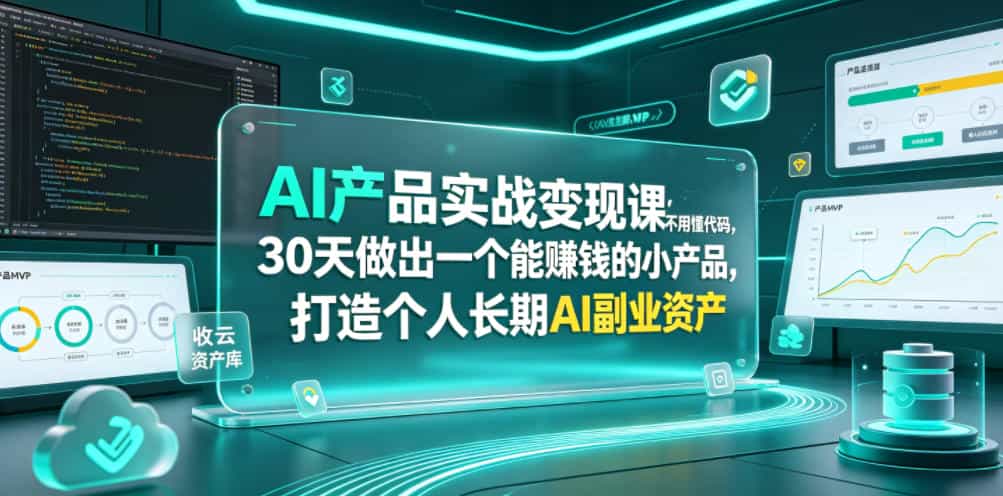 AI产品实战变现课,不用懂代码,30天做出一个能賺钱的小产品,打造个人长期AI副业资产(更新)