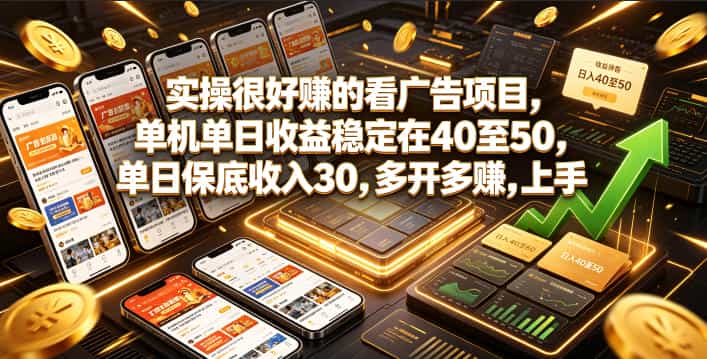 实操很好賺的看广告项目,单机单日收益稳定在40至50,单日保底收入30,多开多賺,上手就能变现【揭秘】