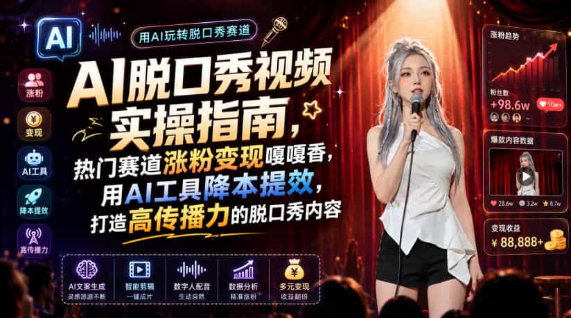 AI脱口秀视频实操指南,热门赛道涨粉变现嘎嘎香,用AI工具降本提效,打造高传播力的脱口秀内容