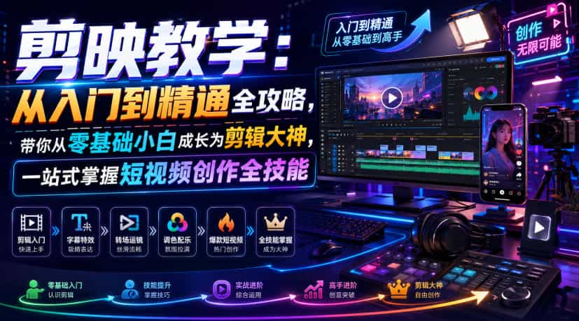 剪映教学:从入门到精通全攻略,带你从零基础小白成长为剪辑大神,一站式掌握短视频创作全技能