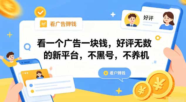 看一个广告一块钱,好评无数的新平台,不黑号,不养机【揭秘】