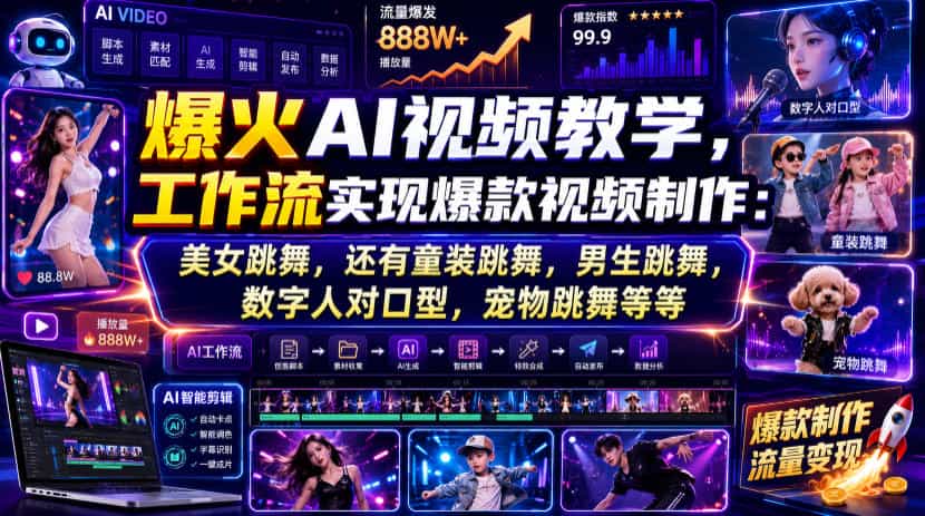 爆火AI视频教学,工作流实现爆款视频制作:美女跳舞,还有童装跳舞,男生跳舞,数字人对口型,宠物跳舞等等