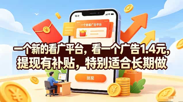 一个新的看广平台,看一个广告1.4元,提现有补贴,特别适合长期做【揭秘】
