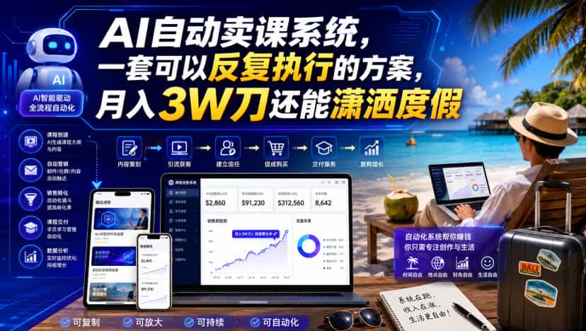 AI自动卖课系统,一套可以反复执行的方案,月入3W刀还能潇洒度假【原创双语字幕】