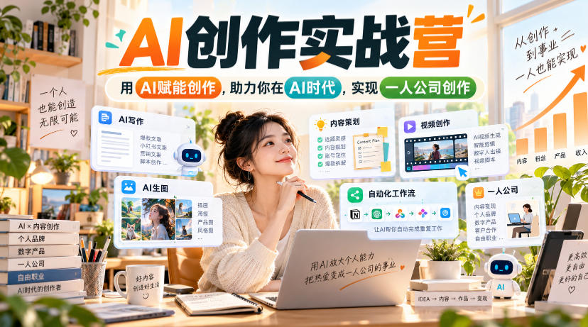 AI创作实战营,用AI赋能创作,助力你在AI时代,实现一人公司创作