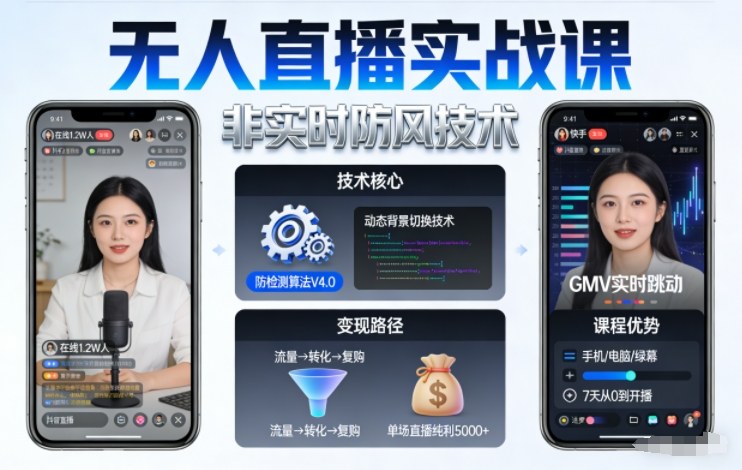 宝子哥无人直播实战课,非实时防风技术,聚焦抖音快手等平台直播带货,轻松开启直播变现之路(更新261010)
