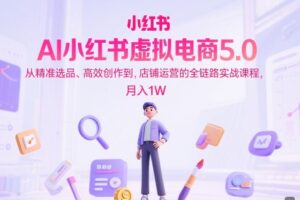 AI小红书虚拟电商5.0，从精准选品、高效创作到，店铺运营的全链路实战课程，月入1W