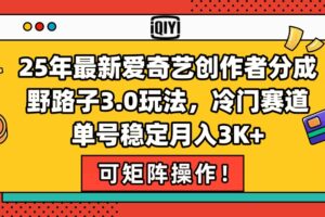 （15208期）25年最新爱奇艺创作者分成野路子3.0玩法，冷门赛道，单号稳定月入3K+，…