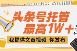 （15222期）【头条号托管 】团队提供文章视频，你发布，每天5分钟，最高躺挣1W+
