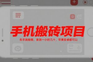 手机搬砖项目，有手就能做，亲测一小时几十，苹果安卓都可以