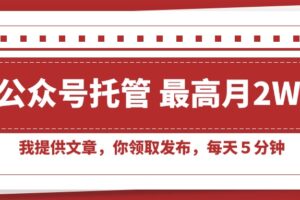 （15391期）【公众号托管 】我提供文章，你领取发布，每天５分钟，最高月入2W+