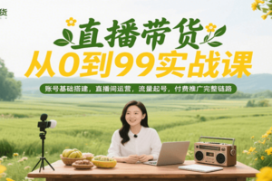 直播带货从0到99实战课，账号基础搭建，直播间运营，流量起号，付费推广完整链路