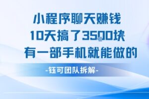 小程序聊天挣钱10天搞了3.5k，有一部手机就能做的