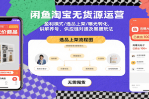 闲鱼淘宝无货源运营：盈利模式/选品上架/曝光转化，讲解养号、供应链对接及黑搜玩法