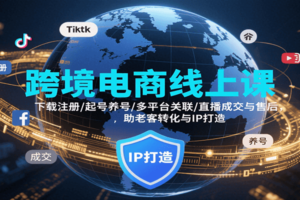 跨境电商线上课，下载注册/起号养号/多平台关联/直播成交与售后，IP打造与老客转化