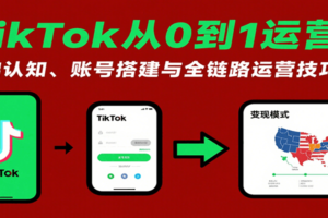 TikTok从0到1运营课：基础认知、账号搭建与全链路运营技巧
