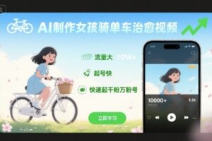 AI制作女孩骑单车治愈视频，流量大，起号快，快速起千粉万粉号