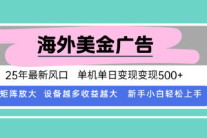 （15902期）最新海外广告美金，全自动挂机，单机单日500+，可矩阵放大，新手小白轻…