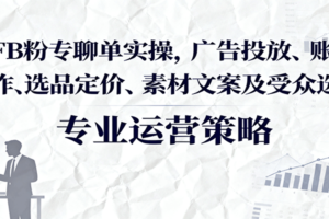 FB粉专聊单实操，广告投放、账号操作、选品定价、素材文案及受众选择