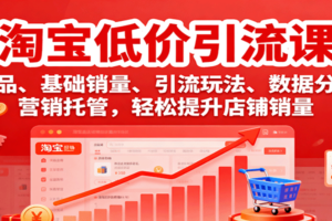 淘宝低价引流课，选品、基础销量、引流玩法、数据分析，营销托管，轻松提升店铺销量
