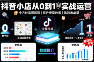 抖音小店从0到1实战运营，帮你全方位掌握小店运营，提升搜索数据与出单量