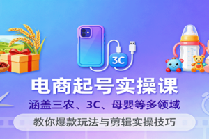 电商起号实操课，涵盖三农、3C、母婴等多领域，教你爆款玩法与剪辑实操技巧
