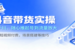抖音带货实操，从千川、随心推起号到流量放大，含短视频付费，场景搭建等技巧