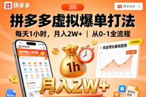 拼多多虚拟爆单打法，每天1小时，月入2W+，从0-1全流程