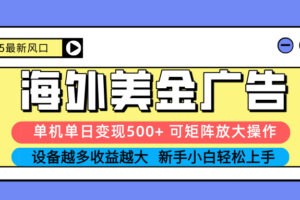 （16266期） 2025吃肉海外美金广告，单机单日变现500+，矩阵可无限放大，设备越多…