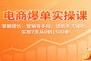 电商爆单实操课：掌握提价、营销等手段，借助多流辅助，实现7天从0到1500单