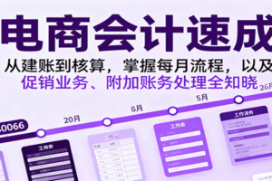 电商会计速成，从建账到核算，掌握每月流程，以及促销业务、附加账务处理全知晓