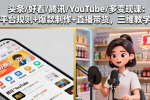 （16147期）头条/好看/腾讯/YouTube/多变现课：平台规则+爆款制作+直播带货，三维教学