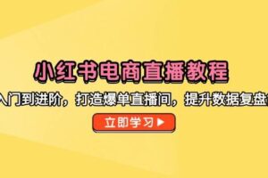 小红书电商直播教程，从入门到进阶，打造爆单直播间，提升数据复盘能力