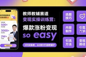 教师教辅赛道变现实操训练营，爆款涨粉变现so easy