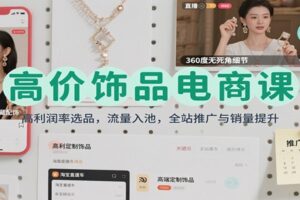 高价饰品电商课：高利润率选品，流量入池，全站推广与销量提升
