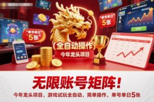 无限账号矩阵!今年龙头项目,游戏试玩全自动,简单操作,单号单日5张【揭秘】