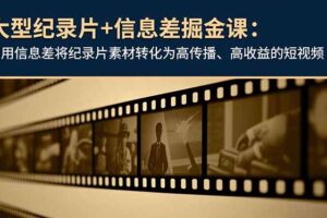 （16741期）大型纪录片+信息差掘金课：利用信息差将纪录片素材转化为高传播、高收益的短视频