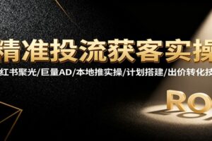 精准投流获客实操，小红书聚光/巨量AD/本地推实操/计划搭建/出价转化技巧
