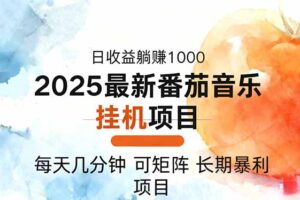 （16491期）2025年最新番茄音乐人挂机项目，每天几分钟，月入1000＋，可矩阵，一台…
