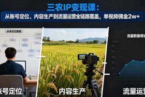 （16484期）三农IP变现课：从账号定位、内容生产到流量运营全链路覆盖，单视频佣金2w+