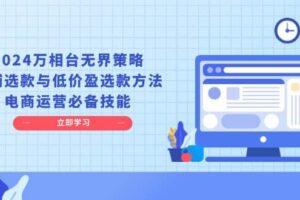 2024万相台无界策略，店铺选款与低价盈选款方法，电商运营必备技能