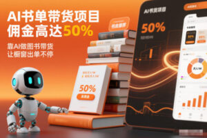 AI书单带货项目，佣金高达50%，靠AI做图书带货，让橱窗出单不停，轻松月入1W