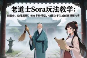 （16862期）老道士Sora玩法教学：老道士、动漫剧情、美女多种风格，快速上手生成创意视频内容
