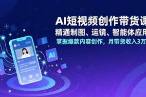 （16871期）AI短视频创作带货课，精通制图、运镜、智能体应用，掌握爆款内容创作，月带货收入3万+