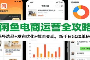 闲鱼电商运营全攻略：养号选品+发布优化+截流变现，新手日出20单秘籍