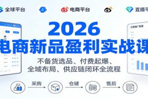 2026电商新品盈利实战课：不备货选品 、付费起爆、全域布局、供应链闭环全流程