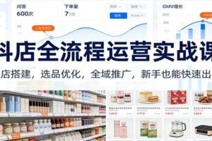 抖店全流程运营实战课：开店搭建，选品优化，全域推广，新手也能快速出单（更新）