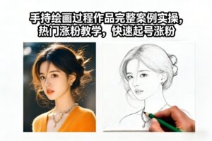 手持绘画过程作品完整案例实操，热门涨粉教学，快速起号涨粉