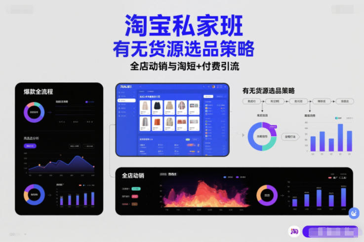 淘宝私家班，有无货源选品策略，高成功率爆款全流程打法，全店动销与淘短+付费引流（更新2026）